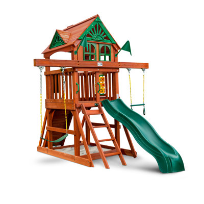 Gorilla Playsets Five Star II Space Saver Swing Set with Wood Roof